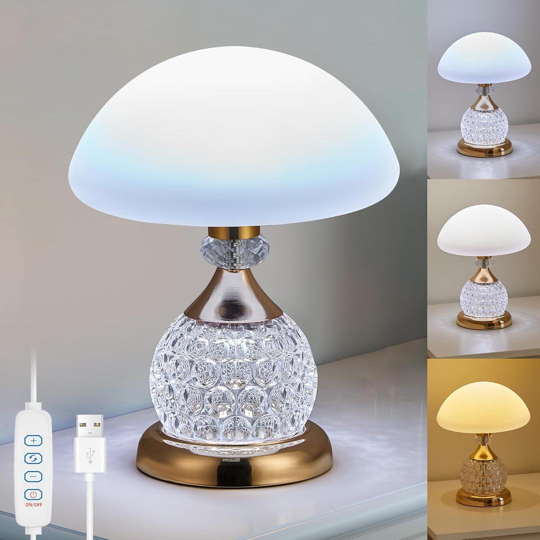Crystal Table Lamp, 3 Lighting Color Desk Lamp Bedside Lamps with 10 Brightness Level for Home Decoration Bedroom Living Room Christmas Day