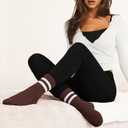 5 x AugRing Women's Striped Cotton Crew Socks Cozy Casual Athletic Quarter Socks for Running & Gym Size 5-11