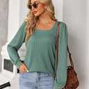 Zeagoo Long Sleeve Square Neck Shirts Lightweight Rib Knit Pullover Sweater Causal Loose Fit Tunic Blouse Top (Green)