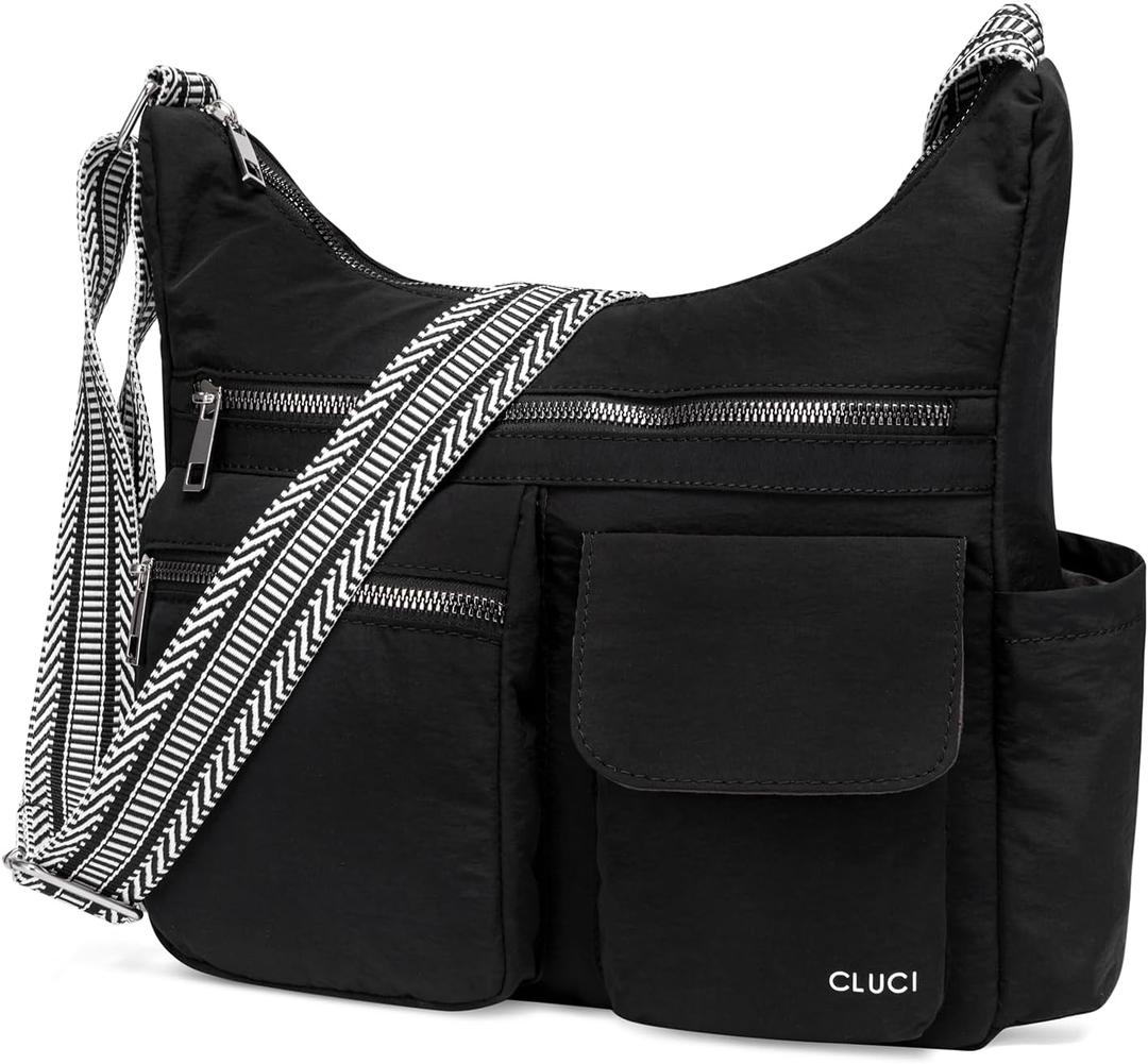 CLUCI Travel Purses for Women, Waterproof Nylon Crossbody Bags for Woman Trendy, Anti Theft Shoulder Handbags for Ladies (A2-black)