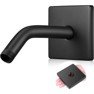 Lounsweer 3.5 Inch Shower Arm and Flange Wall Mount Replacement Shower Head Extension Extender Pipe Arm with 6 Inches Head(Black)