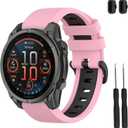 Band Compatible with Garmin Fenix 8/8 Pro 51/47/43mm, Soft Silicone Replacement Watch Strap Wristband for Instinct 3/Forerunner 965/Tactix 8/ Fenix 7/6/ Descent G2 Smart Watch for Women Men (Pink - Black)