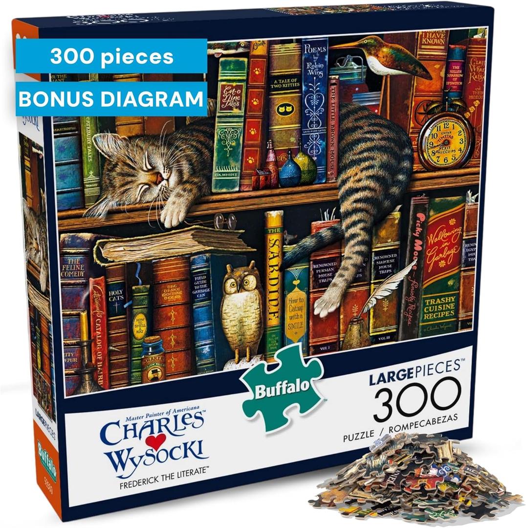 Buffalo Games - Charles Wysocki - Frederick The Literate - 300 Piece Jigsaw Puzzle For Adults - Large, Oversized Pieces - Challenging Puzzle Perfect for Game Nights - Finished Size is 21.25 x 15.00