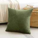 OTOSTAR Set of 1 Decorative Throw Pillow Cover Soft Corduroy Solid Square Pillow Cases Boho Striped Windmill Patchwork Textured Cushion Cover for Sofa Car Bed Living Room 16x16 Inch, Olive Green