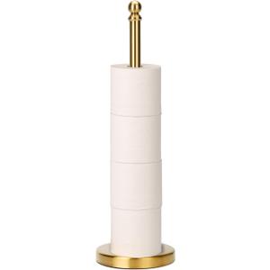 Toilet Paper Holder Stand Holding Up to 5 Paper Rolls, Free-Standing Spare Rolls Storage Holder, Stainless Steel (Brushed Gold)