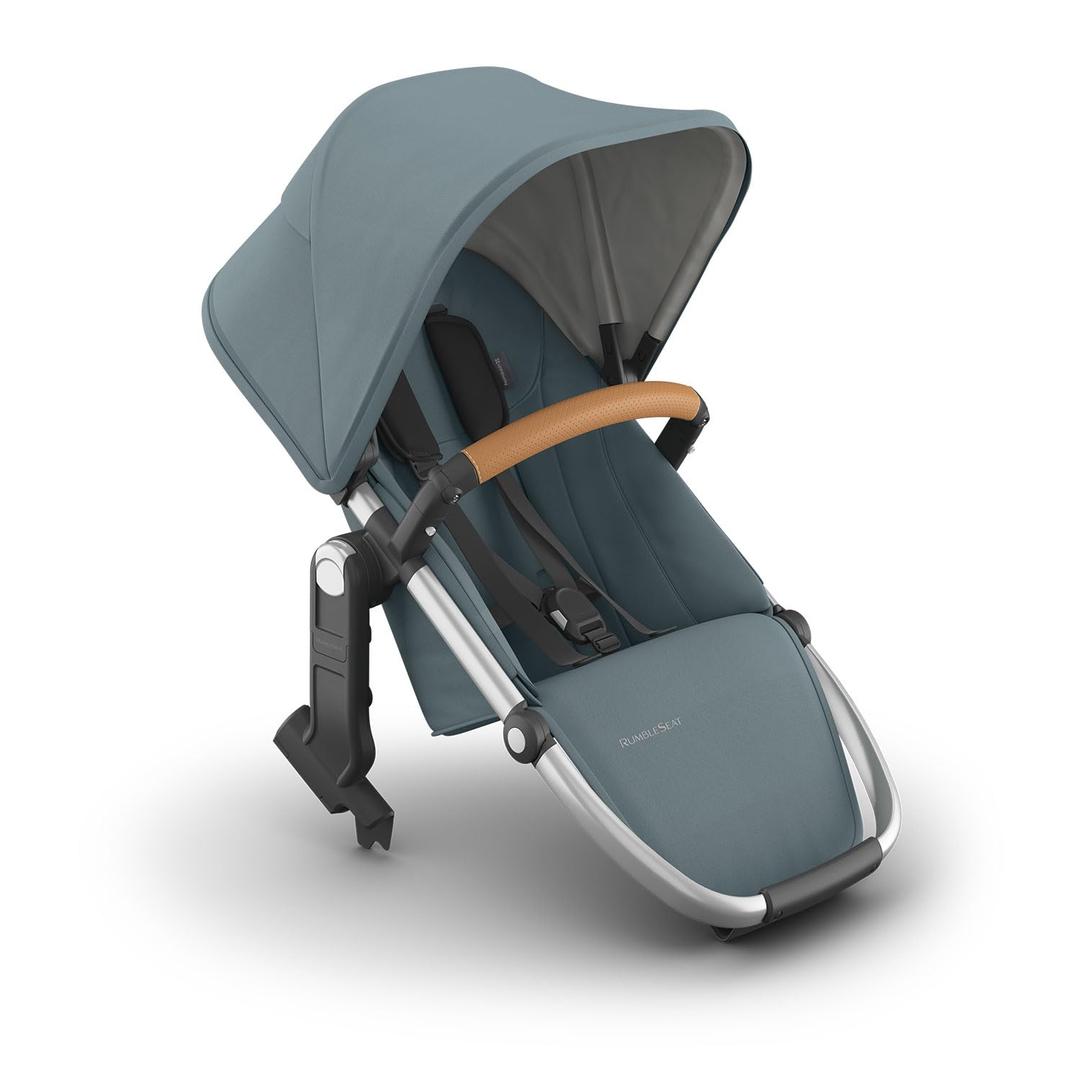 UPPAbaby RumbleSeat V3 Second Lower Seat - Compatible with Vista V2 and Vista V3 - All-Weather Seat + Magnetic Buckle  Adapters Included - Callum (Stone Blue/Silver Frame/Sand Leather)