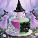 42 Pcs Witch Party Decorations Kit - Halloween Cake Toppers with Black Balloons, Silver Crown, Witch Hat & Glitter Balls for Birthday, Fantasy Party Supplies (Transparent ball+Silver Crown)