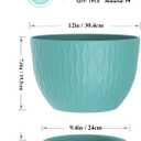 WSMKSZ 12 Inch Large Plant Pots for Indoor or Outdoor Plants, Wide Water Ripples Flower Pots with Drainage Holes & Saucer, Plastic Planters Set for Garden & Home Decor (Blue Green)