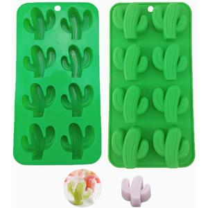2 PCS 8 Cavity Cactus Silicone Molds for DIY Fondant Candy Making Chocolate Mold Desserts Ice Cube Tray Gum Clay Biscuit Plaster Resin Cupcake Topper Cake Decor Moulds