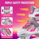 Adjustable Ice Skates for Kids Girls Boys, 4 Size Adjustable Beginner Ice Hockey Skates for Youths Teen, Warm Ice Skating Shoes with Electroplated Color-Changing Blades for Outdoor and Rink (Pink Red)