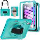 BRAECNstock Case for iPad mini 7 (A17 pro) 2024 & Mini 6 2021 8.3-inch,Shockproof Protective Cover with Pencil Holder,Screen Protector,360 Rotating Hand Strap/Stand-Light Blue