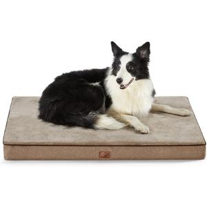 Bedsure Memory Foam Dog Beds Large Sized Dog - Orthopedic Pet Beds for Crate with Removable Washable Cover and Nonskid Bottom, Plush Flannel Fleece Top Pet Mat, Khaki