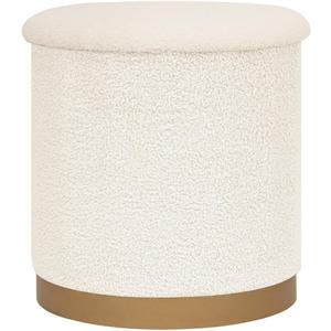 B FSOBEIIALEO Ottoman with Stroage, Round Boucle Storage Ottoman with Gold Plating Base,Foot Rest Stool for Dorm Room, Living Room White, 14.76"x14.76"x16.34"