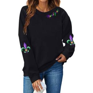 LUKYCILD Women Mardi Gras Sweatshirts Carnival Sweatshirt Funny Mask Graphic Long Sleeve Shirt Fat Tuesday Pullover Top (Black)
