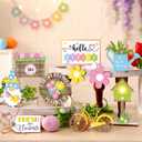 21 Pcs Spring Flower Tiered Tray Decor Set Hello Spring Wooden Table Sign Fresh Flower Gnome Tabletop Block Rustic Farmhouse Decor for Home Party Favor Kitchen Table Shelf