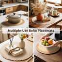 Handmade Round Boho Placemats Set of 4 | Natural Woven & Polyester Braided Combo Table Mats | 8-Piece Versatile Place Mats | Simple Rustic Farmhouse Style Dining Table Decor