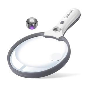 Large Magnifying Glass with Light, Magnifier Handheld Illuminated Lighted Magnifier with 3 LED Lights 1UV Light Storage Bag Clean Cloth for Seniors Reading Inspection (Grey)