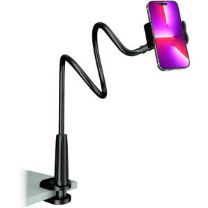 MAGIPEA Phone Holder for Bed, Gooseneck Phone Holder for Desk, Cell Phone Mount with Flexible Long Arm, Compatible with iPhone 17/16 Pro Max, 15, 14, and Other 3.57" Devices (Black)