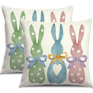 Easter Pillow Covers 16X16 Inch Set of 2,Colorful Polka Dot Bunny Throw Pillow Covers for Easter Decorations Spring Rabbit Cushion Case Decoration for Sofa Couch (Multicolor)
