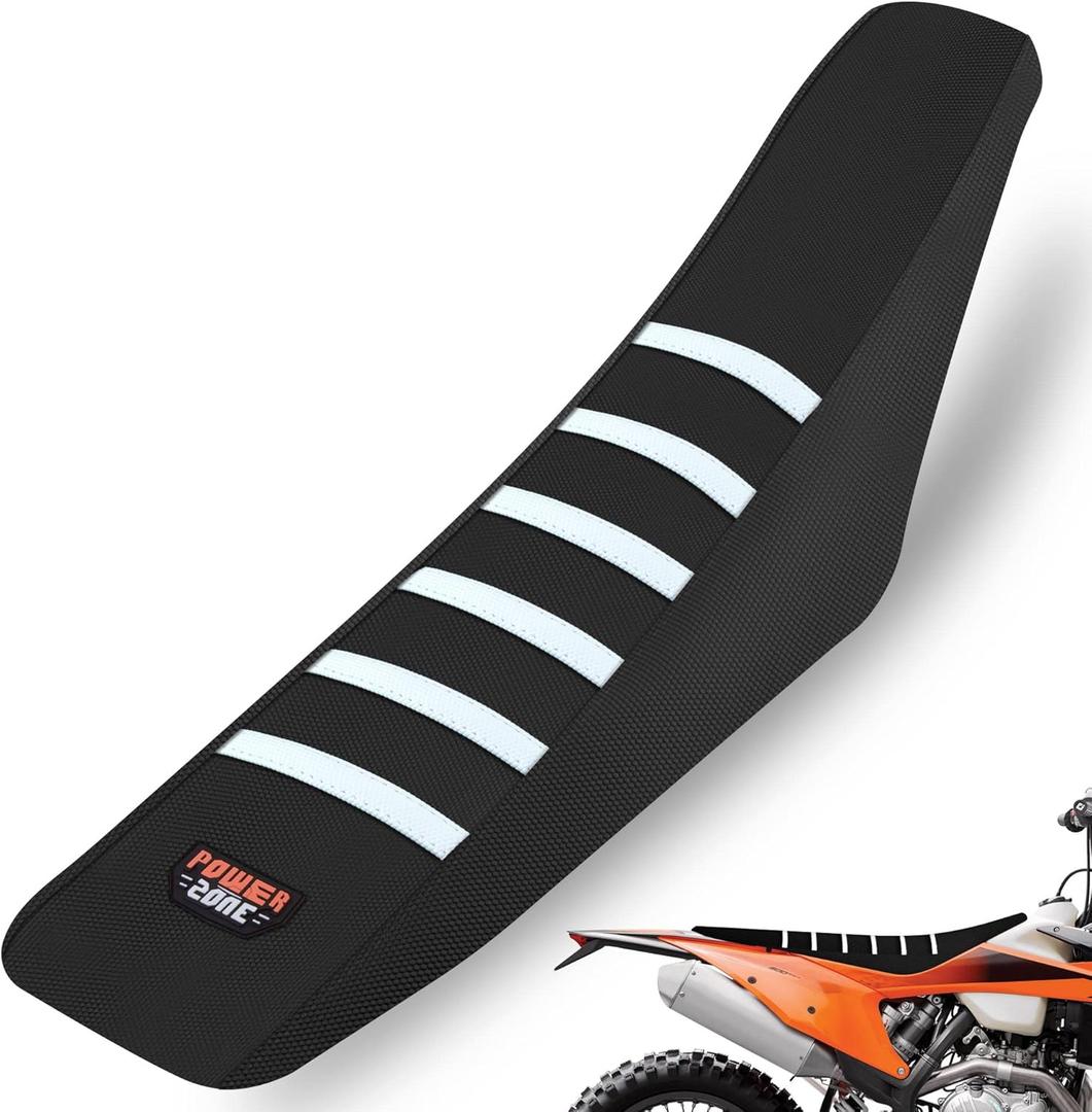 Motorcycle Universal Seat Cover Non-Slip Rubber Striped Gripper Soft Sewing for CRF WR WRF RMZ YZF SXF EXC EXC XC SX CR KLX Dirt Pit Bike Motocross Off Road Motorbike (White)
