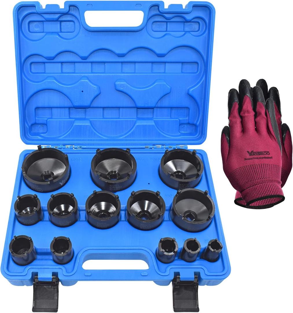 Spindle Nuts Socket Kit Ball Joints Axle Locknut Remove Install Locking Hub Socket for KM Groove Nuts, Compatible with GM, Dodge, Ford, and GMC, 4 Teeth Exterior with 1/2''