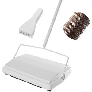 JEHONN Carpet Floor Sweeper with Horsehair, Non Electric Manual Sweeping, Rotor Brush Heavy Duty for Pet Hair Clean (White)