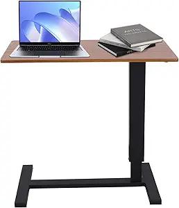 Computer Table for Couch, Adjustable Overbed Bedside Table with Swivel Hidden Wheels, Pneumatic Sliding Desk Mobile Desk Workstation for Home and Hospital (Ancient Oak) 27x15 Inches, Brown&Black