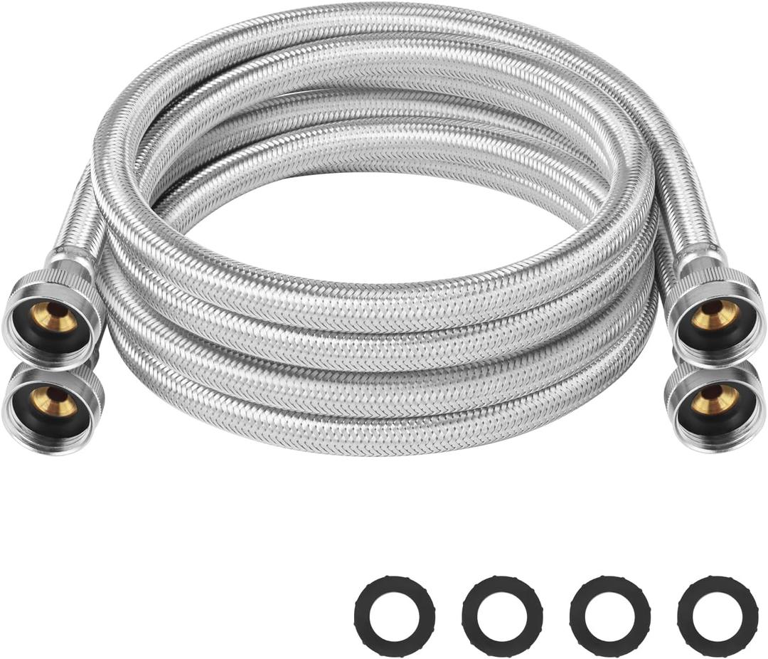 Washing Machine Hoses,8ft 2pack 3/4" Stainless Steel Braided Washer Hoses Burst Proof Water Supply Lines Universal Fit to Hot and Cold Connection