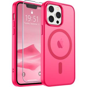 SUPFINE Magnetic for iPhone 13 Pro Max Case (Compatible with MagSafe) (Military Grade Drop Protection) Slim Translucent Matte Shockproof with Anti-Fingerprint Phone Case,Hot Pink