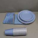 Light Blue Paper Plates and Napkins Party Supplies, Include 9Disposable Blue Plate, 7Dessert Plates Cups Napkins Forks for Baby Shower, Wedding, Birthday Decorations, Serves 25