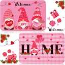 2 Pcs Valentine's Day Doormat Pink Heart Gnome Welcome Door Mats 15.75 x 23.62 Inch Washable Home Mat Cute Non Slip Entrance Bathroom Rug for Indoor Outdoor Home Kitchen Front Door Decorations