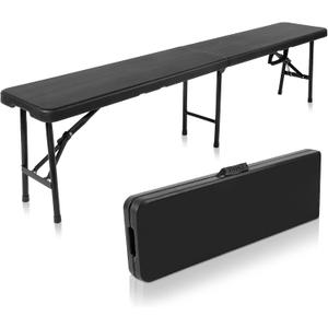 Roowest Black Folding Bench 6 Feet Plastic Outdoor Portable Foldable Bench Seat Eating with Carrying Handle for Dining Camping Picnic BBQ Sports Garden Indoor Outdoor Patio Activities