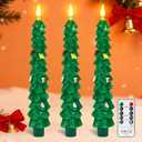 3 PCS Christmas Tree Taper Candles with Remote & Timer, Flameless Christmas Tree Wax Battery Operated Green Tree LED Candle for Christmas Home Decor(3pcs,9.5inch)