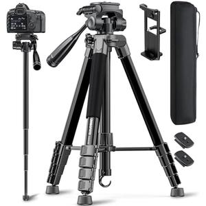 CAMBOFOTO 73" Camera Tripod and Monopod, Professional Aluminum Tripod Stand for Mirrorless Camera/DSLR/Cell Phone/Camcorder/GoPro, with Phone Holder and Travel Bag (Black)