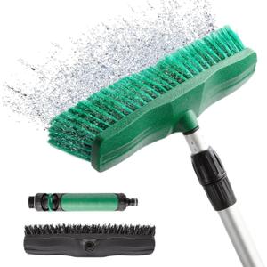 76.7" Sturdy Handle Water Push Floor Broom Green Bristles Cleaning Path 12.2" for Soft Cleaning Car Wash Boat and Solar Panel Black for Hard Floor Clean