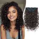 Aisaide Clip in Hair Extensions, 4PCS 12 inch Curly Hair Extensions Short Soft Natural Hairpiece Lace Weft Curly Wave Clip Ins Extensions Invisible for Women,Dark Chocolate Brown