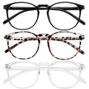 Przene 3 Pack Blue Light Blocking Glasses Women/Men,Retro Round Computer Glasses Anti Eye Strain/UV/Glare, Gaming Glasses. (Black/Crystal/Transparent Amber)