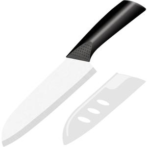 Ceramic Knife - 7 inch Chef's Santoku Knife - Sharp Ceramic Kitchen Knife with Sheath Cover (Black)