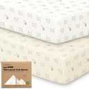 2-Pack Waterproof Baby Crib Sheets for Boys, Girls - 52x28 Viscose Derived from Bamboo Toddler Bed Sheet Neutral, Fitted Crib Mattress Protector Cover for Baby Bedding, Soft & Gentle (Bumble Bear)