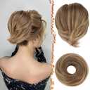 BARSDAR Brown Hair Bun Extensions - Synthetic Fully Short Straight Ponytail Hair Bun Extensions for Women - Elastic Messy Hair Bun Scrunchies Hairpieces Daily- Ash Brown Mixed (1 Count (Pack of 1))