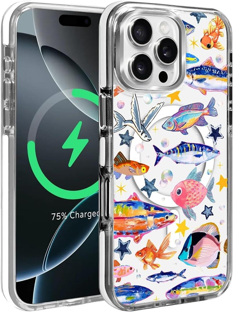 Compatible with iPhone 16 Pro Max Case,Ocean Colorful Fish Transparent Clear Magnetic Cover