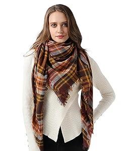 DOFOWORK Scarfs for Women - Scarves for Women Winter Warm, 55" x 55", Large Soft Blanket Scarf Women Scarf Wrap Shawl for Winter/ Fall, Red & Yellow