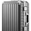 LUGGEX Carry On Luggage with Spinner Wheels, 20 Inch Aluminum Frame Zipperless Polycarbonate Hard Shell Suitcase, Charcoal Metallic