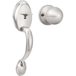 Probrico Brushed Nickel Front Door Handle Set, No Locking, Antique Exterior Door Handle with Interior Door Knob,1Pack