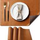 Placemats Set of 4, Brown & Coffee Reversible Faux Leather Place Mats, Dual-Side Matte Crazy Horse Texture, 2mm Waterproof Stainproof, Wipeable Washable Table Mats for Dining Kitchen 12x18 Inch