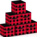 Suzile 6 Pcs Buffalo Plaid Storage Bins Christmas 10'' Buffalo Plaid Foldable Fabric Storage Cube with Handles Christmas Basket Box Organizers for Toys Shelf Closet Home Gift(Red and Black)