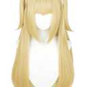 Half and Half MisaAmane Cosplay Wig Long Blonde Anime Ponytail Wigs with Bangs 27.5'' Light Golden Pigtails Gothic Wigs for Halloween Party Daily