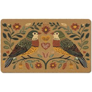 Vintage Bird Floral Coir Door Mats Outdoor, Farmhouse Floral Botanical Front Door Mat Outside Entrance, Retro Bird Doormat Outdoor Indoor Entrance for Home Entryway Decor, 17x30in