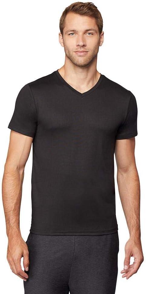 32 Degrees Men's Cool Classic V neck T-Shirt | Anti-Odor | 4-Way Stretch | Moisture Wicking (Medium, Black)
