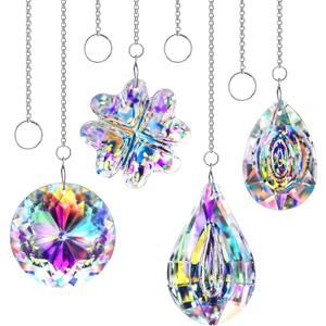 HDCRYSTALGIFTS 4pcs Crystal Suncatchers for Window Hanging Sun Catchers Indoor Rainbow Maker Crystals for Home Garden Decor Lamp Chandelier Lamp Prisms